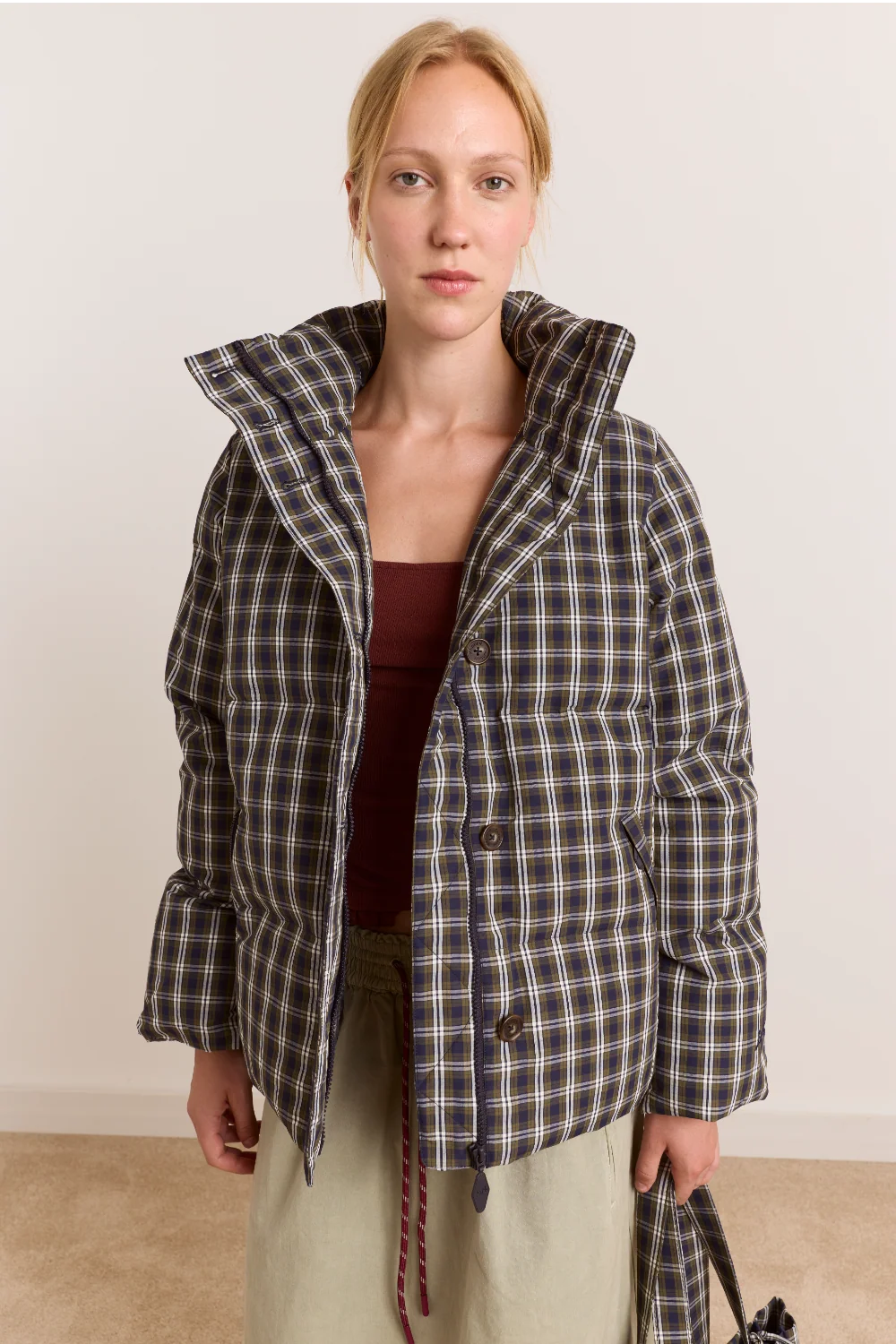 Pearl Puffer - Navy Gingham