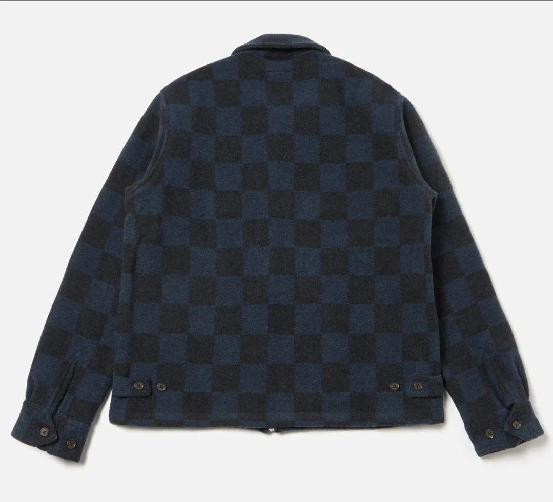 Universal Works Windcheater Jacket in Navy Checkerboard Lambswool