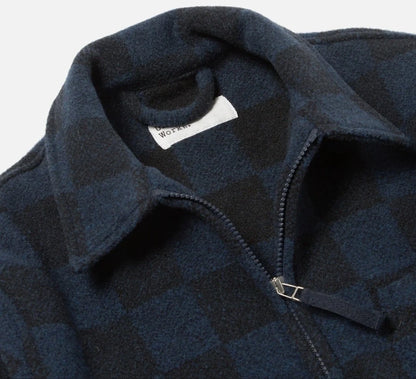 Universal Works Windcheater Jacket in Navy Checkerboard Lambswool