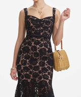 Black Fine Lace Midi Dress