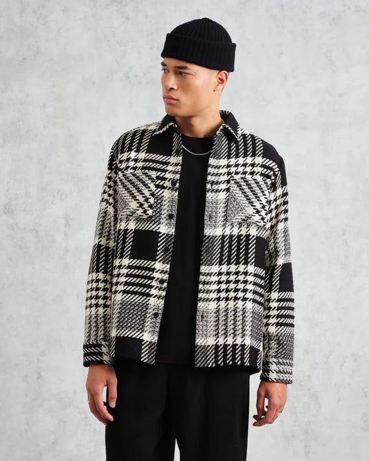 Wax London Whiting Ecru And Black Lake Check Overshirt